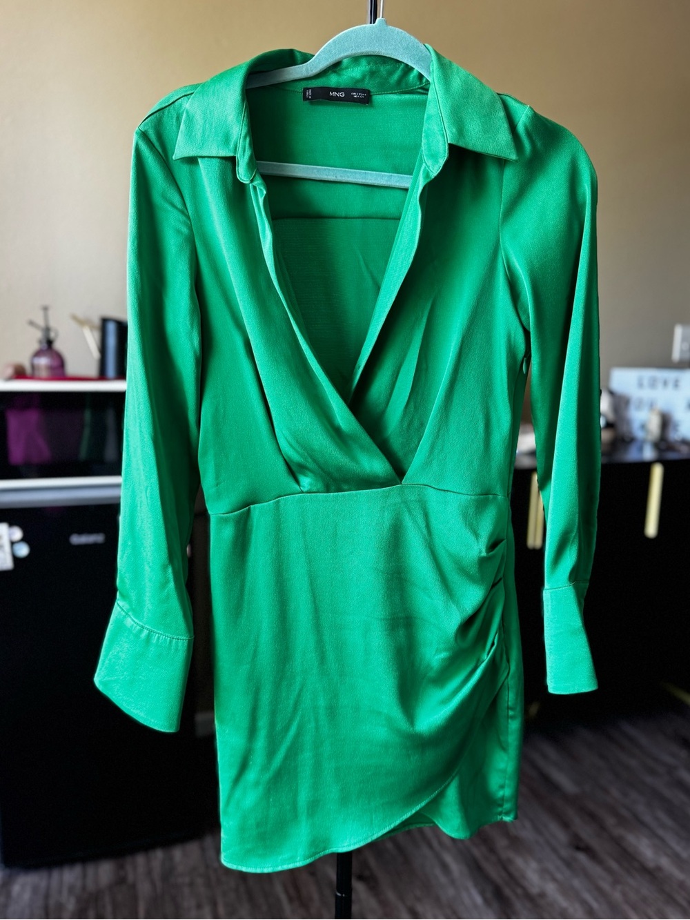 Mango Bright green shirt mini dress